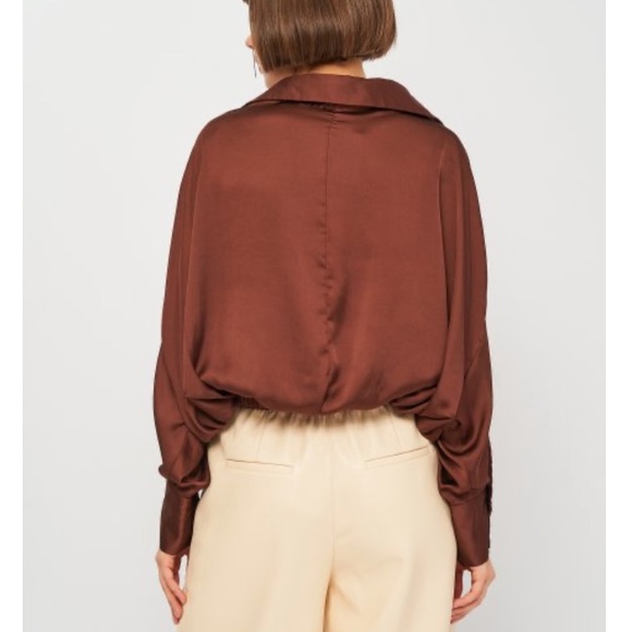 Zara brown satin half button down blouse size S - Picture 5 of 9